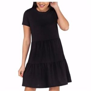 Nicole Miller Black Tiered Short Sleeve Dress in Black